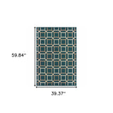 3' X 5' Blue and Gray Geometric Stain Resistant Indoor Outdoor Area Rug