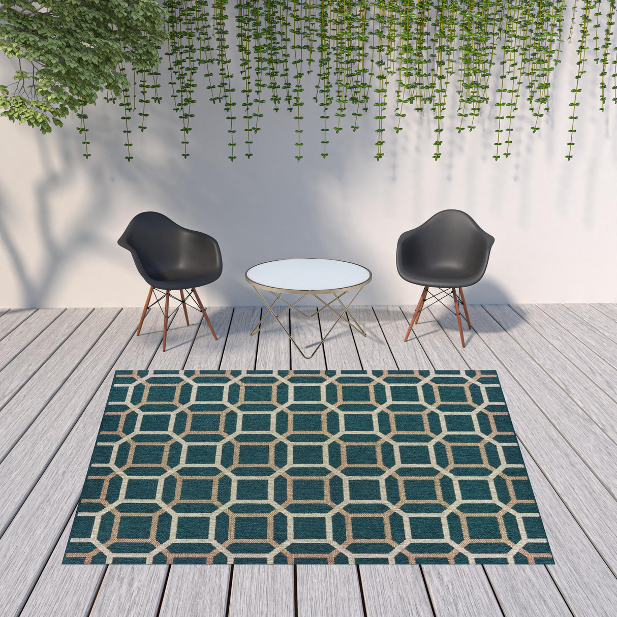 8' x 10' Blue and Gray Geometric Stain Resistant Indoor Outdoor Area Rug