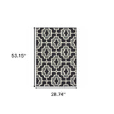 2' X 4' Black and Gray Geometric Stain Resistant Indoor Outdoor Area Rug