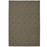 2' X 4' Black and Tan Geometric Stain Resistant Indoor Outdoor Area Rug