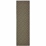 2' X 8' Black and Tan Geometric Stain Resistant Indoor Outdoor Area Rug