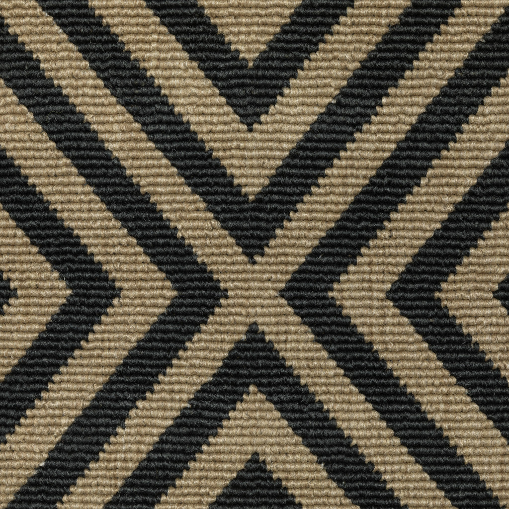 5' X 8' Black and Tan Geometric Stain Resistant Indoor Outdoor Area Rug