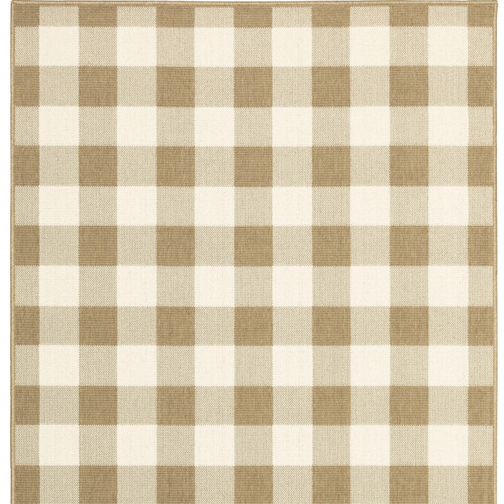 4' X 6' Gray and Ivory Geometric Stain Resistant Indoor Outdoor Area Rug