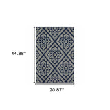 2' X 4' Blue and Ivory Geometric Stain Resistant Indoor Outdoor Area Rug