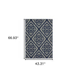 4' X 6' Blue and Ivory Geometric Stain Resistant Indoor Outdoor Area Rug