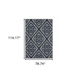 7' X 10' Blue and Ivory Geometric Stain Resistant Indoor Outdoor Area Rug