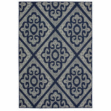 8' X 11' Blue and Ivory Geometric Stain Resistant Indoor Outdoor Area Rug