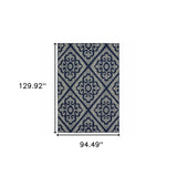 8' X 11' Blue and Ivory Geometric Stain Resistant Indoor Outdoor Area Rug