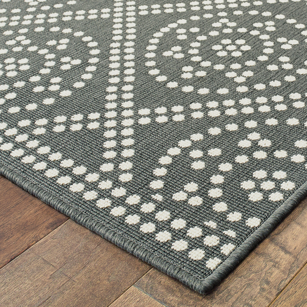 2' X 4' Gray and Ivory Geometric Stain Resistant Indoor Outdoor Area Rug