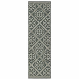 2' X 8' Gray and Ivory Geometric Stain Resistant Indoor Outdoor Area Rug