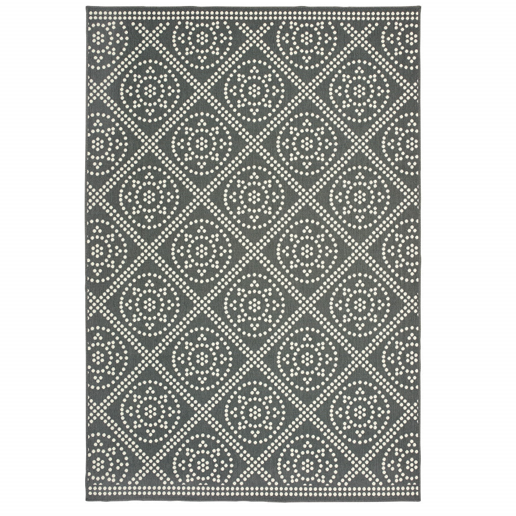 2' X 4' Gray and Ivory Geometric Stain Resistant Indoor Outdoor Area Rug