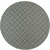 8' X 8' Gray and Ivory Round Geometric Stain Resistant Indoor Outdoor Area Rug