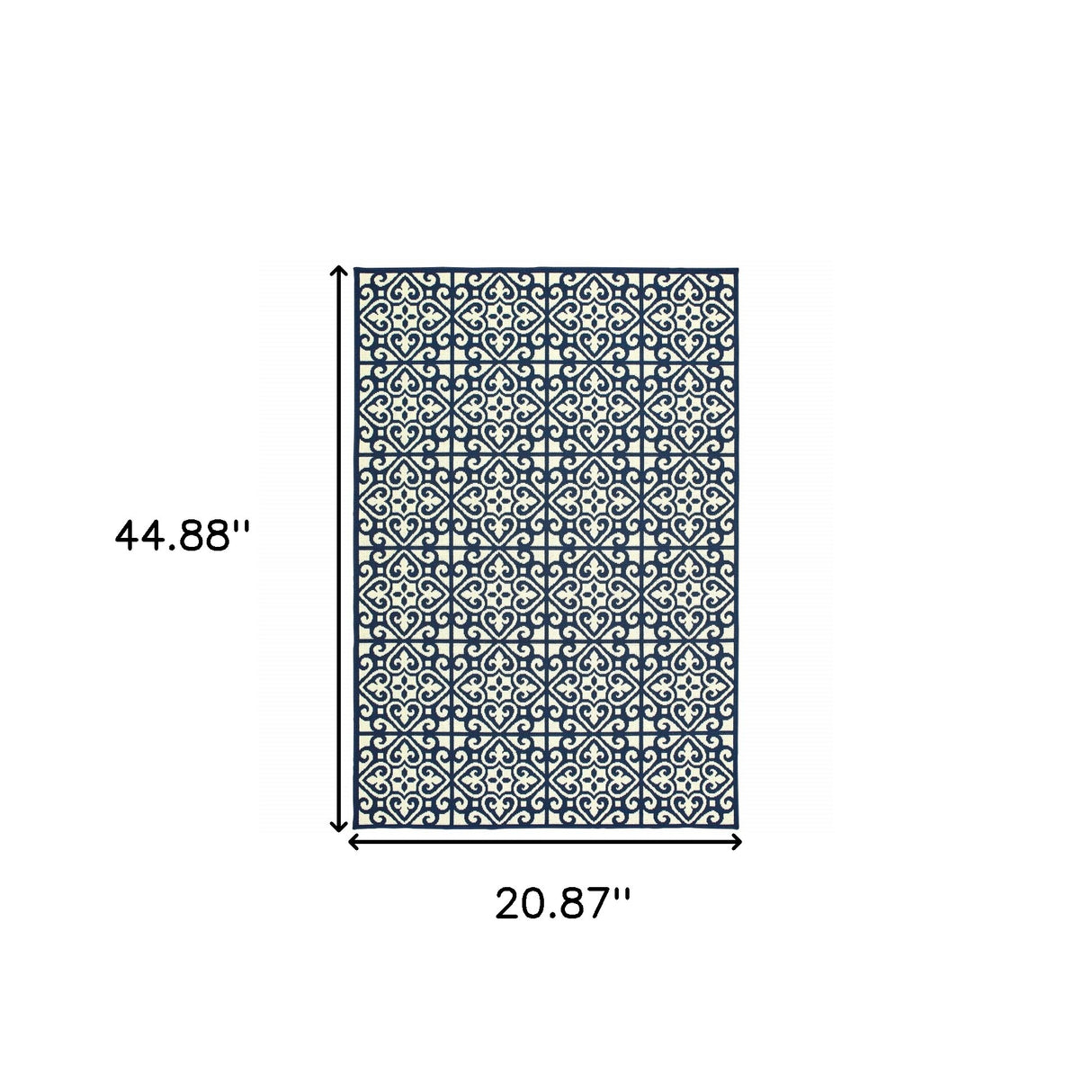 2' X 4' Ivory and Blue Geometric Stain Resistant Indoor Outdoor Area Rug