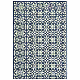 4' X 6' Ivory and Blue Geometric Stain Resistant Indoor Outdoor Area Rug