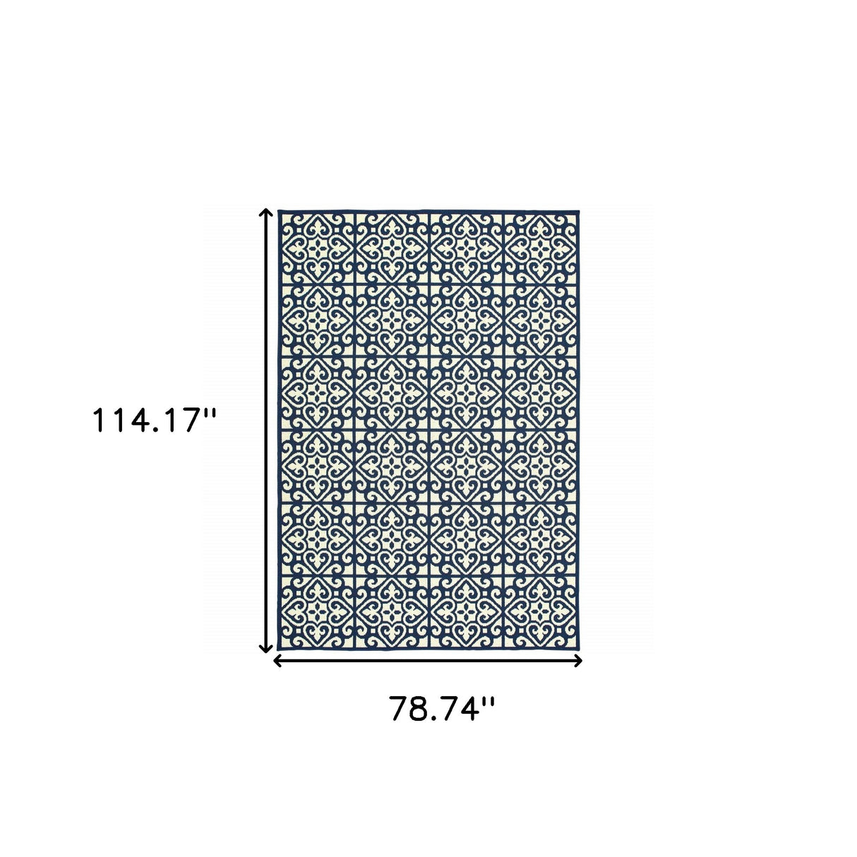 7' X 10' Ivory and Blue Geometric Stain Resistant Indoor Outdoor Area Rug