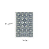 7' X 10' Ivory and Blue Geometric Stain Resistant Indoor Outdoor Area Rug