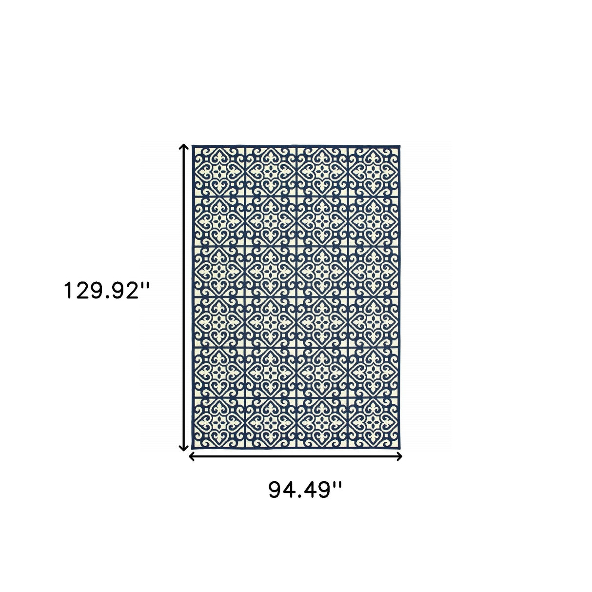 8' X 11' Ivory and Blue Geometric Stain Resistant Indoor Outdoor Area Rug