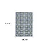 8' X 11' Ivory and Blue Geometric Stain Resistant Indoor Outdoor Area Rug