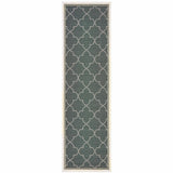 2' X 8' Gray and Ivory Geometric Stain Resistant Indoor Outdoor Area Rug