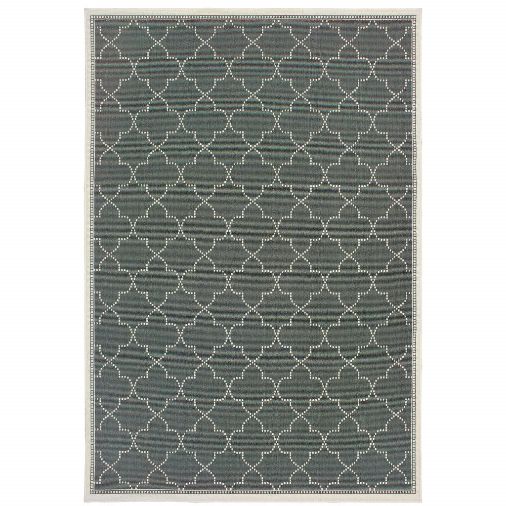 5' X 8' Gray and Ivory Geometric Stain Resistant Indoor Outdoor Area Rug