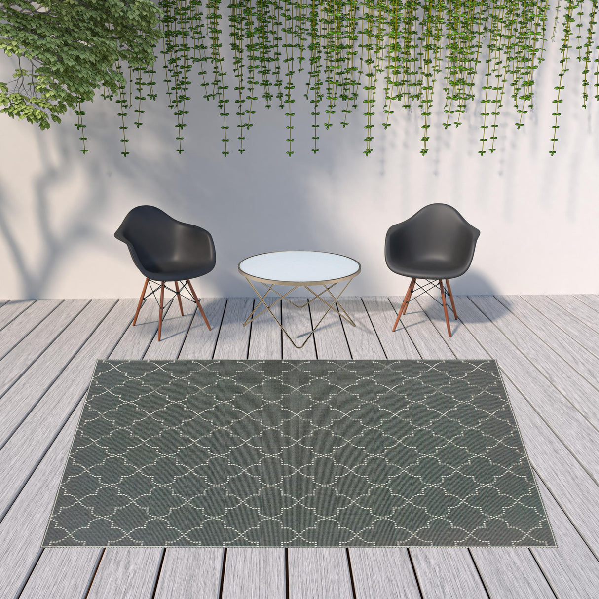 8' X 11' Gray and Ivory Geometric Stain Resistant Indoor Outdoor Area Rug