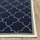 2' X 8' Blue and Ivory Geometric Stain Resistant Indoor Outdoor Area Rug