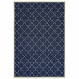 5' X 8' Blue and Ivory Geometric Stain Resistant Indoor Outdoor Area Rug