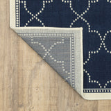 5' X 8' Blue and Ivory Geometric Stain Resistant Indoor Outdoor Area Rug