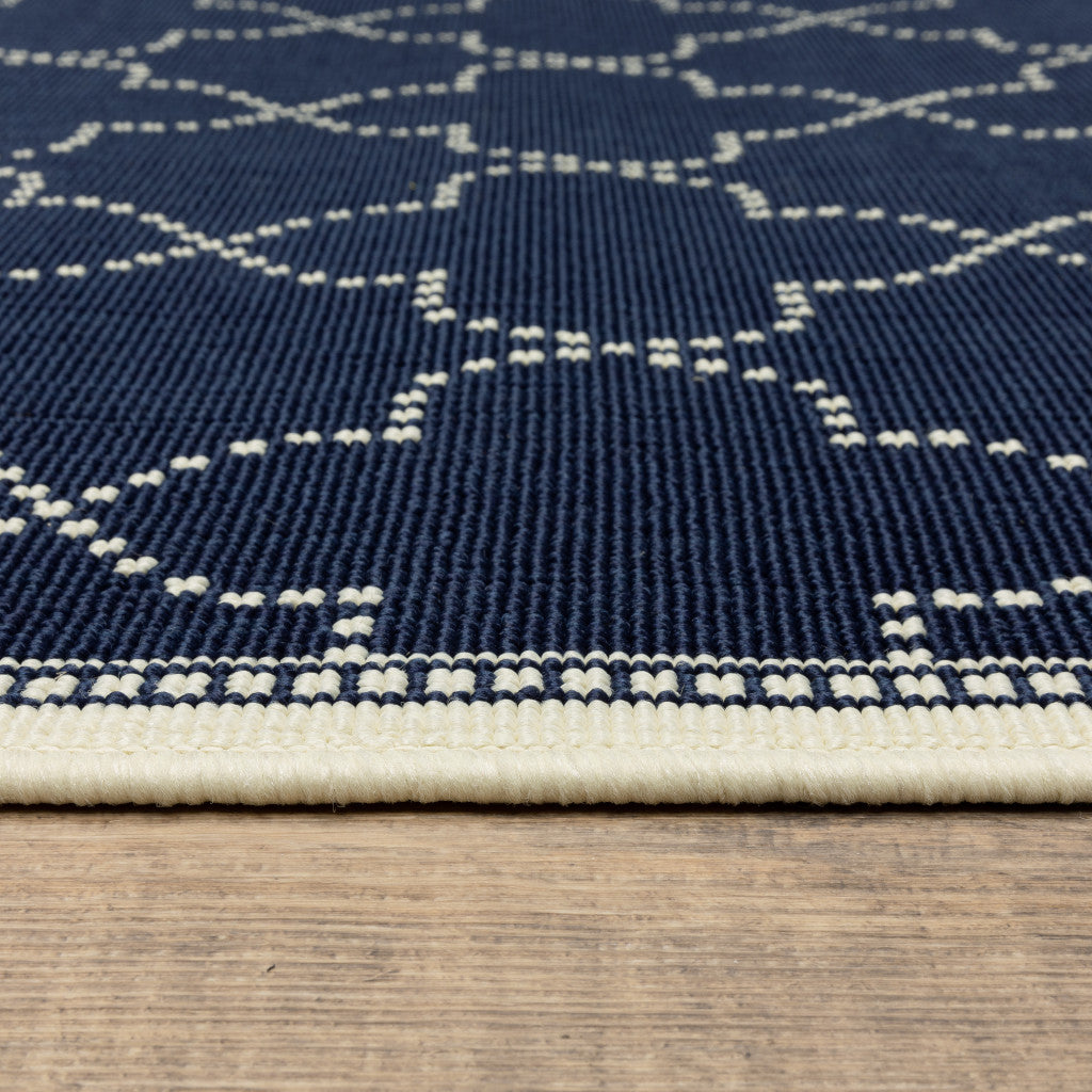 8' X 11' Blue and Ivory Geometric Stain Resistant Indoor Outdoor Area Rug