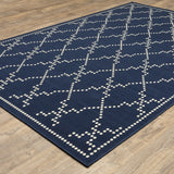 2' X 4' Blue and Ivory Geometric Stain Resistant Indoor Outdoor Area Rug