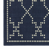 2' X 8' Blue and Ivory Geometric Stain Resistant Indoor Outdoor Area Rug