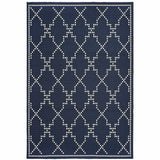 2' X 4' Blue and Ivory Geometric Stain Resistant Indoor Outdoor Area Rug