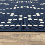 4' X 6' Blue and Ivory Geometric Stain Resistant Indoor Outdoor Area Rug