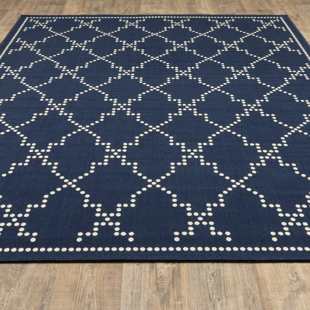 4' X 6' Blue and Ivory Geometric Stain Resistant Indoor Outdoor Area Rug