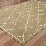 5' X 8' Tan Geometric Stain Resistant Indoor Outdoor Area Rug