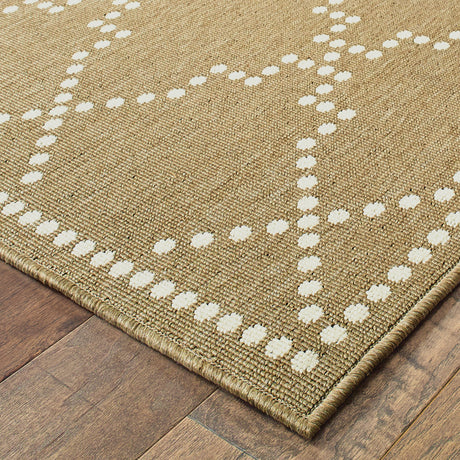 7' X 10' Tan Geometric Stain Resistant Indoor Outdoor Area Rug