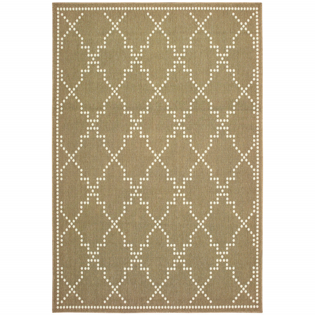 8' X 11' Tan Geometric Stain Resistant Indoor Outdoor Area Rug