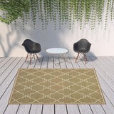 8' X 11' Tan Geometric Stain Resistant Indoor Outdoor Area Rug