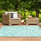 2' X 3' Blue and Ivory Floral Stain Resistant Indoor Outdoor Area Rug