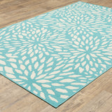 2' X 3' Blue and Ivory Floral Stain Resistant Indoor Outdoor Area Rug