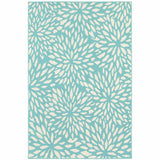 5' X 8' Blue and Ivory Floral Stain Resistant Indoor Outdoor Area Rug