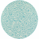 8' X 8' Blue and Ivory Round Floral Stain Resistant Indoor Outdoor Area Rug