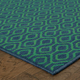 2' X 8' Blue and Green Geometric Stain Resistant Indoor Outdoor Area Rug