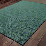 5' X 8' Blue and Green Geometric Stain Resistant Indoor Outdoor Area Rug