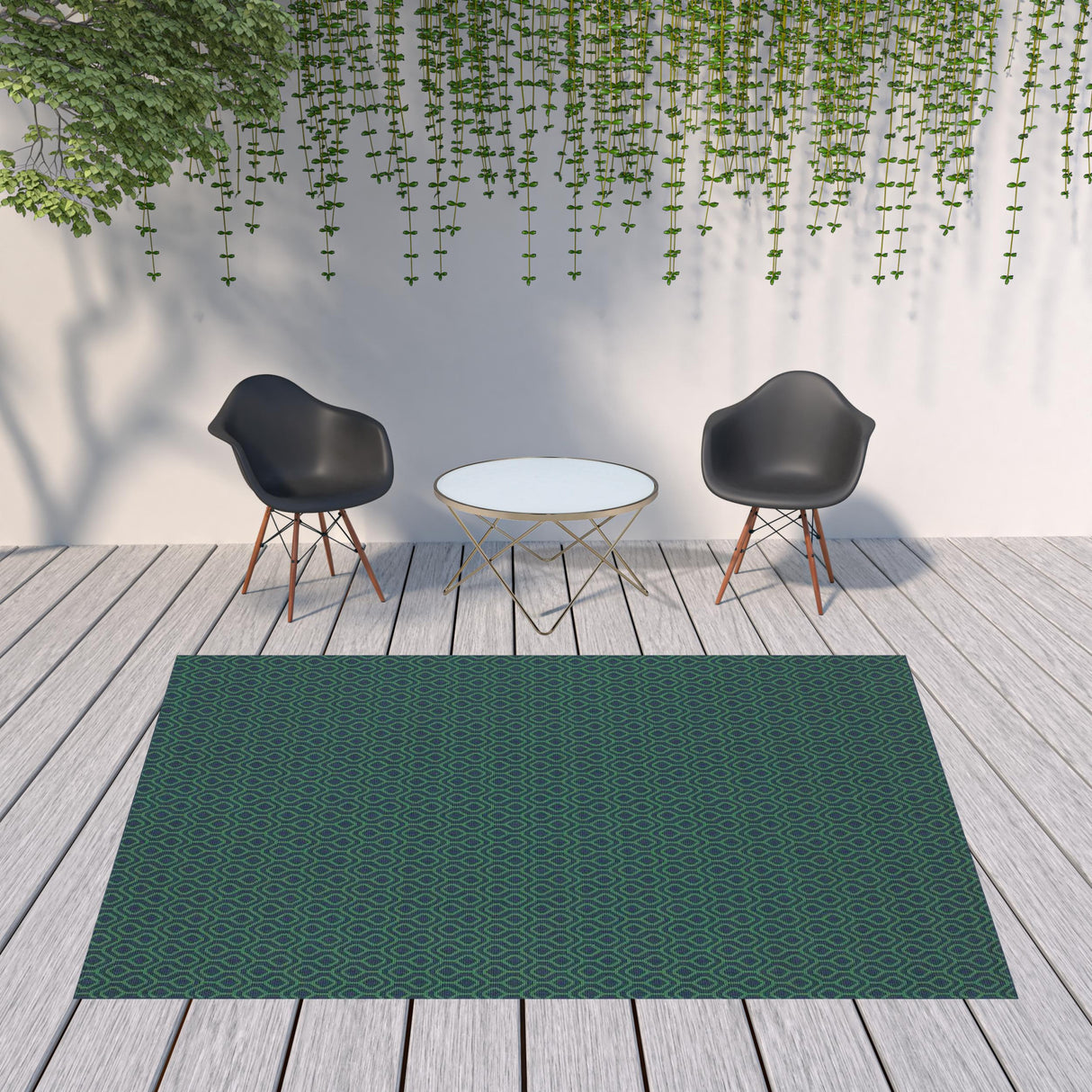 8' X 11' Blue and Green Geometric Stain Resistant Indoor Outdoor Area Rug