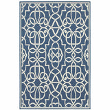 2' X 3' Blue and Ivory Geometric Stain Resistant Indoor Outdoor Area Rug