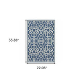 2' X 3' Blue and Ivory Geometric Stain Resistant Indoor Outdoor Area Rug