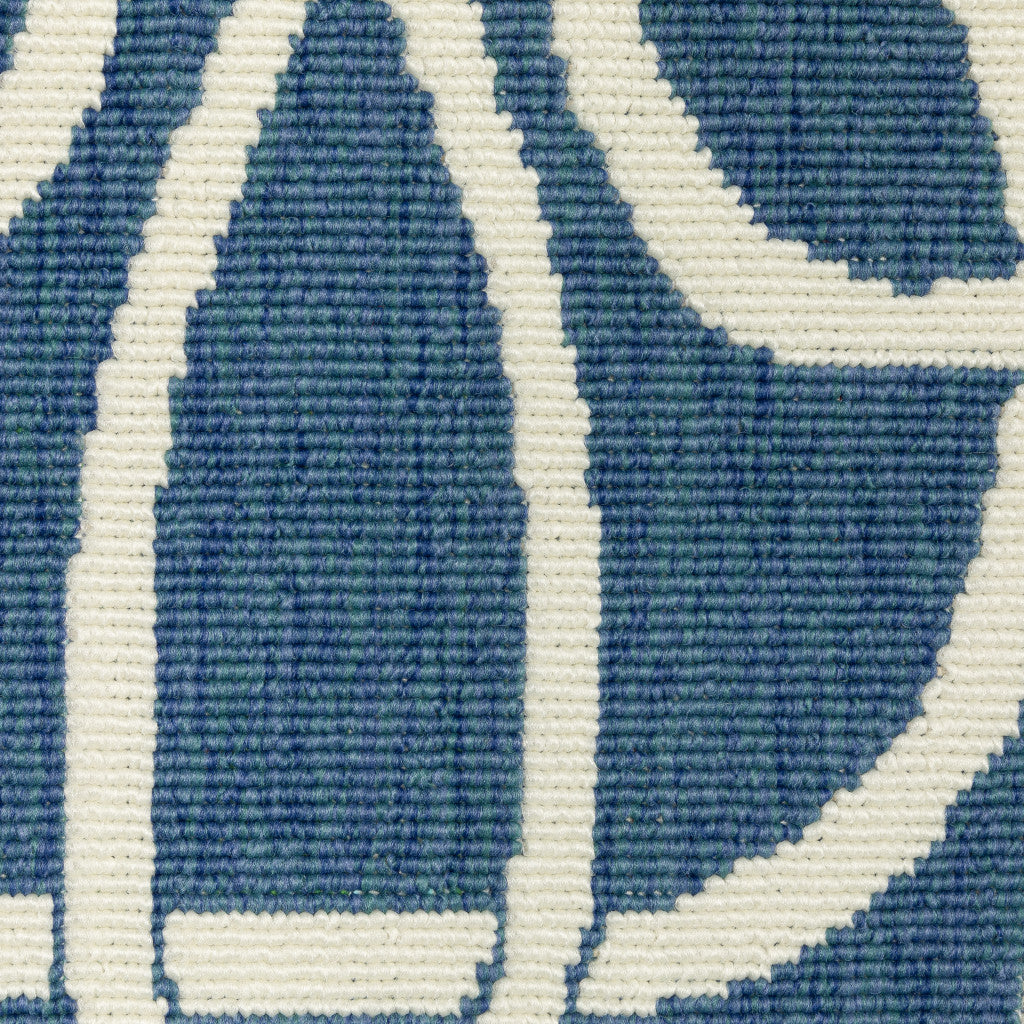 2' X 3' Blue and Ivory Geometric Stain Resistant Indoor Outdoor Area Rug