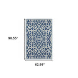 5' X 8' Blue and Ivory Geometric Stain Resistant Indoor Outdoor Area Rug