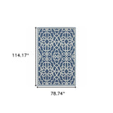 7' X 10' Blue and Ivory Geometric Stain Resistant Indoor Outdoor Area Rug